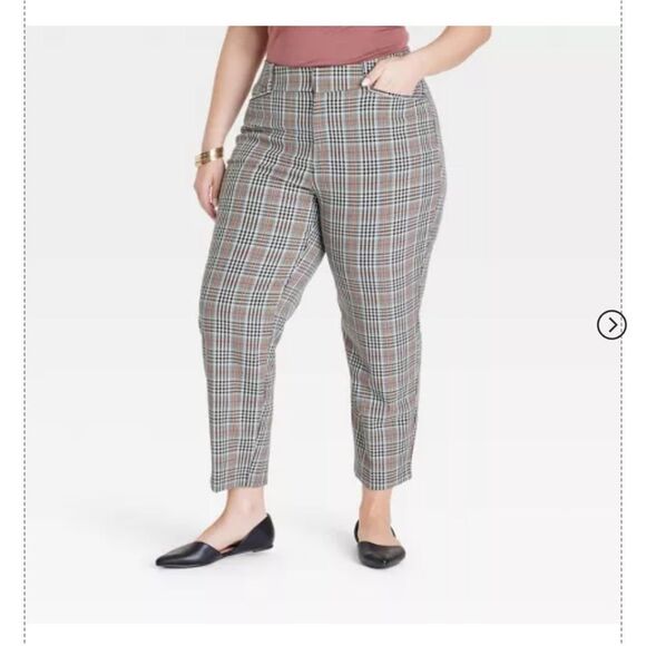 🆕👖High-Rise Straight-Leg Plaid Trousers - Picture 2 of 4